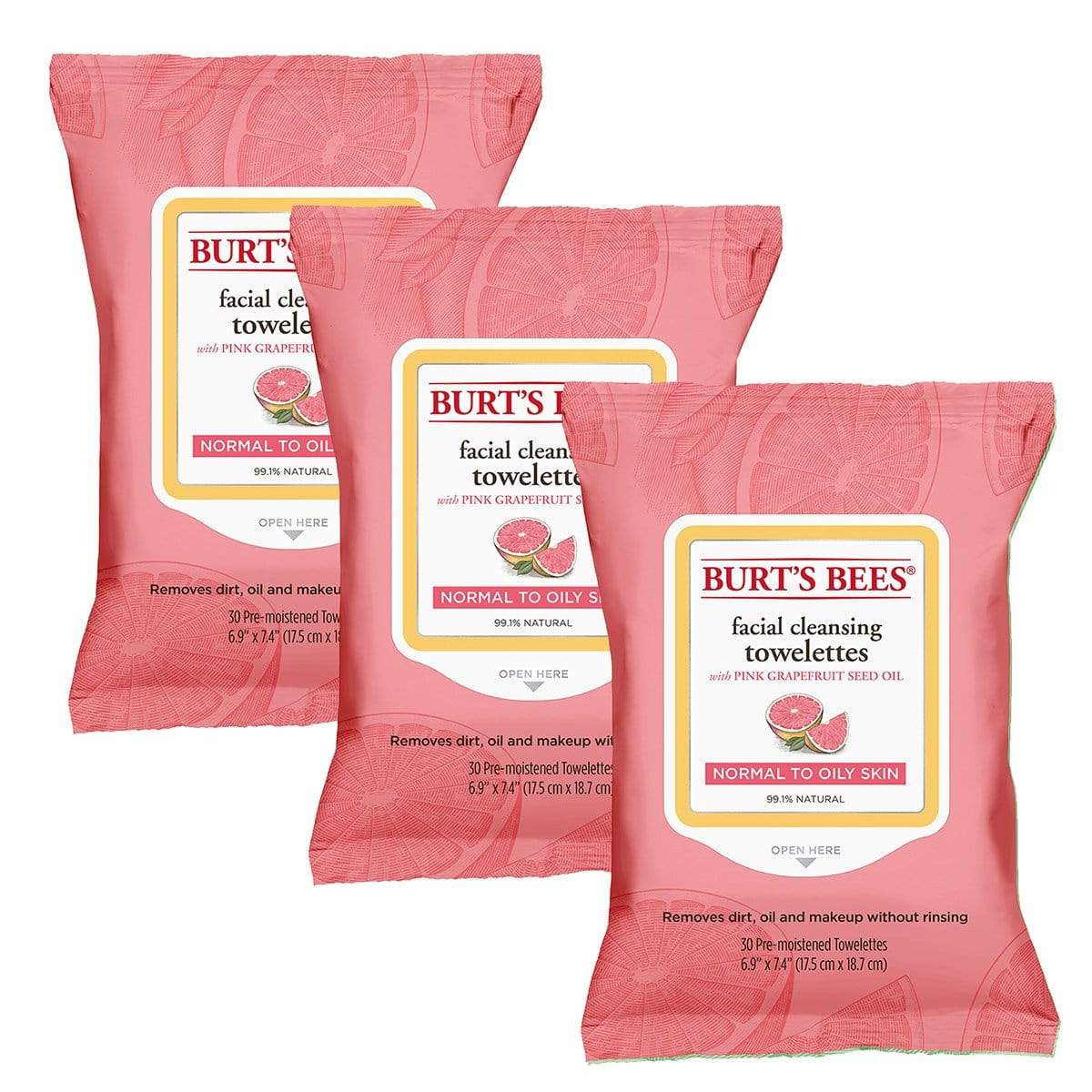Burt's Bees Toallitas Limpiadoras Pomelo Rosado 30un x3